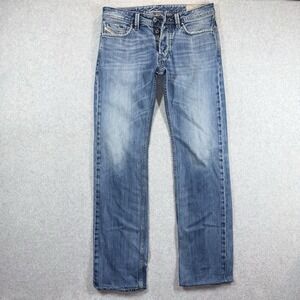 DIESEL Jeans Mens 31x34 Light Blue LARKEE Straight Leg Distressed Hemmed 008XR